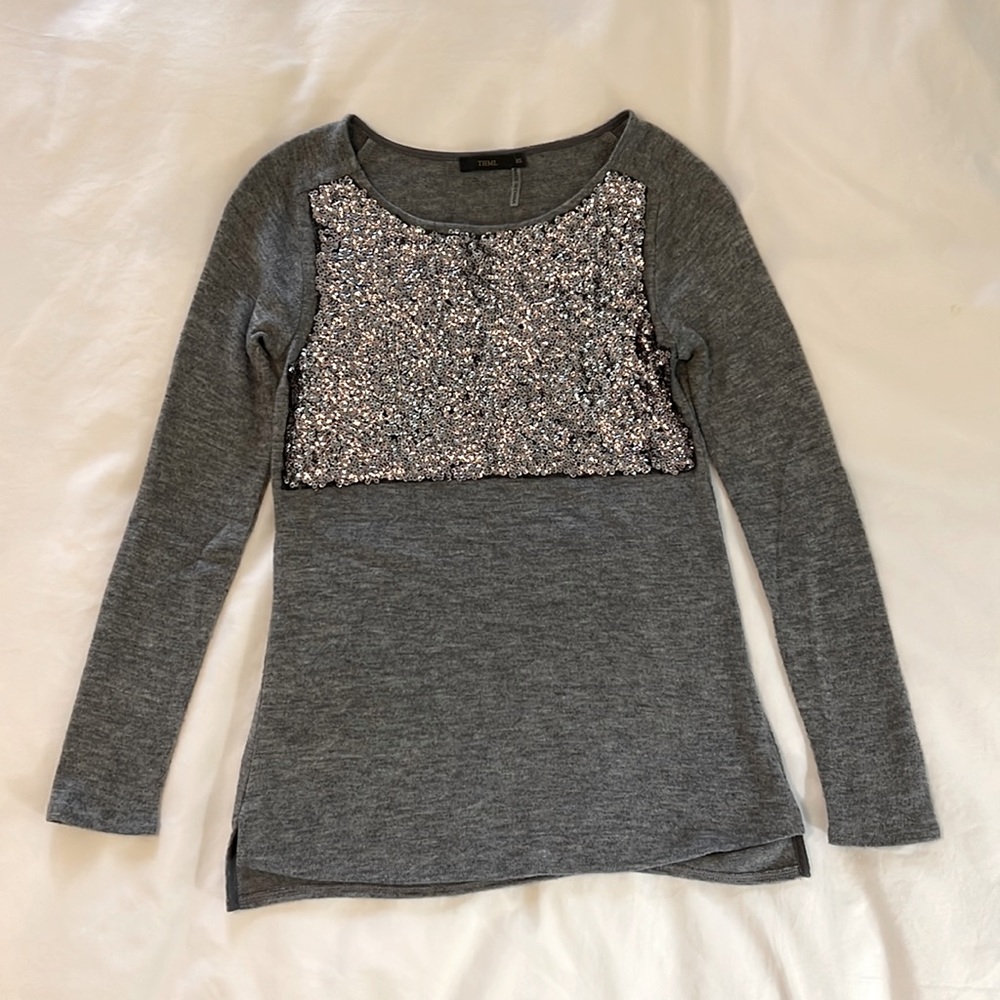 THML Sweater; Heather Grey with Silver Sequins; XS